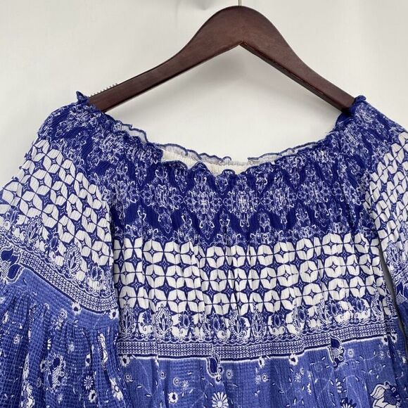 Anthropologie RAGA Off Shoulder‎ Boho Pompom Romper Blue XS - Picture 3 of 13